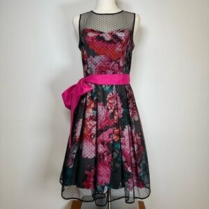 Eliza J Floral Print Fit And Flare Sleeveless Dress Pink Black Women’s Size 6
